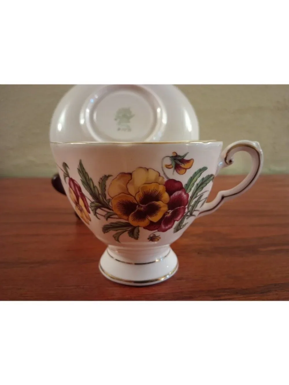 Pansy Floral Flower Teacup Vintage Tuscan Fine English Bone China Saucer Vintage